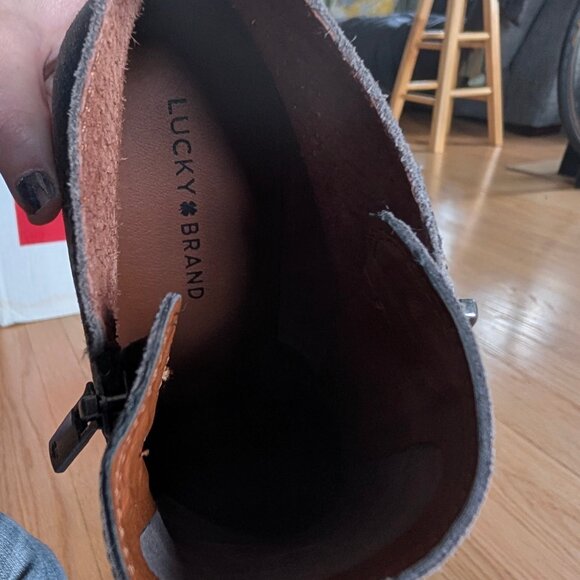 NEW Lucky Brand Yesterr Wedge Heel Booties Leather Women's 11 Ankle Boot gray - Picture 12 of 13